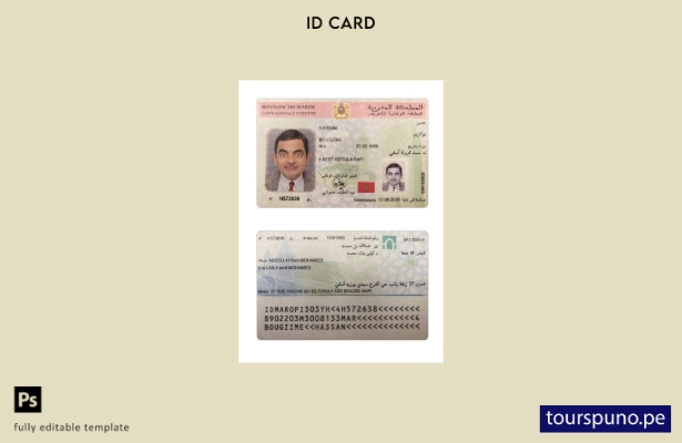 listo para imprimir el documento de identidad nacional de Marruecos, plantilla a